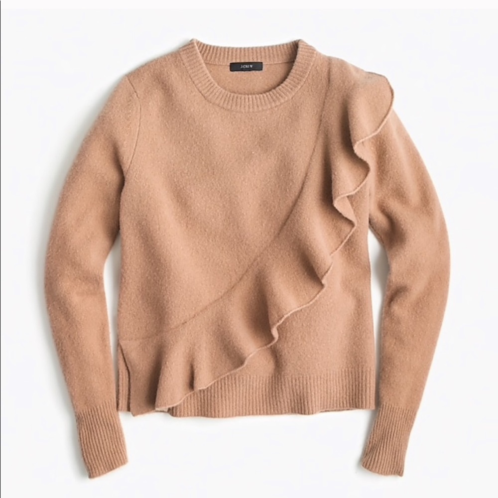 J.Crew Boiled Wool Ruffle Crewneck Sweater